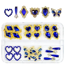 24Pcs Blue Nail Rhinestones Luxury Nail Charms Sapphire Heart Charms for Nails 3