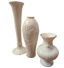 Set 3 Lenox 24k Gold Trim Ivory Cream White Vases Fluted Lily Floral Botanical