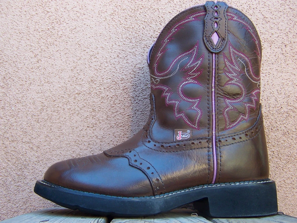 Botas vaqueras JUSTIN para mujer Cuero marrón Ropers Sillín Vamp Talla 8.5B Foto 4 de 4