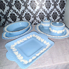 Wedgwood queensware lavender floral w/ Platter, Bowl, Sugar Bowl, Creamer
