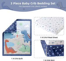 3 PC Crib Bedding Set for Boys Baby Dinosaur with Fitted Sheet Dust Ruffle