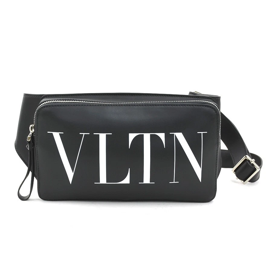 Valentino — Auth Valentino Garavani Body Bag Waist Pouch Black Leather/Silvertone - h32223a