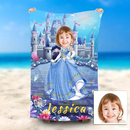 Serviette de plage photo et nom personnalisée, serviette de bain princesse personnalisée, cadeau - Photo 1 sur 1