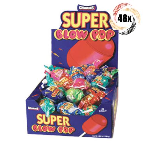 Full Box 48x Pops Charms verschiedener Geschmack Super Blow Pop Lutscher Süßigkeiten | 1,13oz - Bild 1 von 2