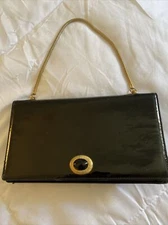Vintage 1940's RENDL Original Black Patent Leather Handbag Beautiful Button Rare