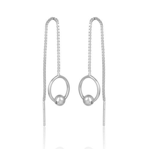 Sterling Sliver Circle Long Threader Earring Drop Chain Earring For Wedding Gift - Picture 3 of 5