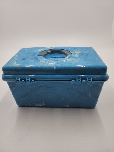 Caboodles Blue/White Makeup Vanity Case marbled # 2720 No Tray Vintage - Picture 3 of 12