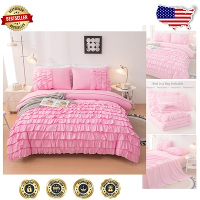 Pink Bohemian 5-Piece Twin Bedding Set for Teen Girls - All-Season Comfort