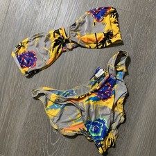 Vintage 80s 90s Ocean Pacific Tropical Island Multicolor Strapless Bikini Set 13