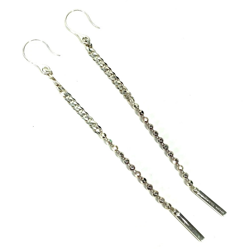 GUCCI Crochet Chaîne Logo Bar Lariat Long Swing Drop Accessoires Pierce Métal Argenté
