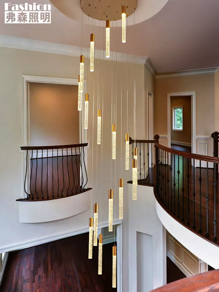 Remote Controler Duplex Staircase Chandelier LED Crystal Pendant Lamp lighting