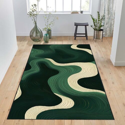 Green Landscape Abstract Rug, Abstract Green Wave Rug, Modern Design, Minimalist - Picture 3 of 12
