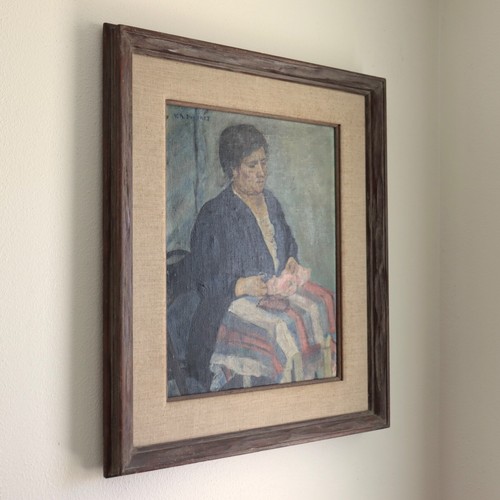 Vtg Impressionist Painting Woman Sewing Signed Mystery Artist Early California - Picture 9 of 24