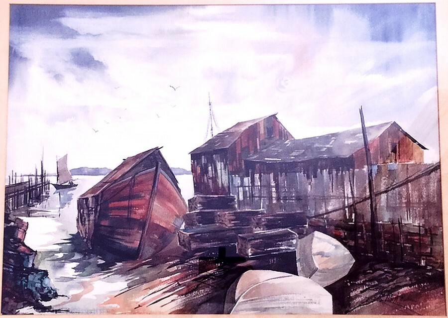 Franklin Bates Original Watercolor Painting Sheltered Harbor