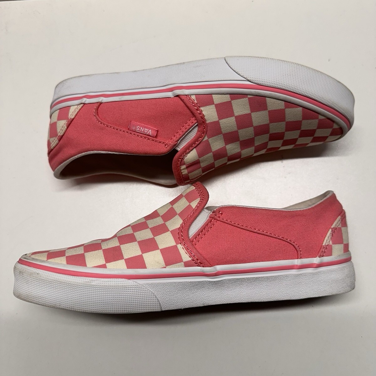 Vans Pink Checkered Off The Wall Slip On Shoes Women's Size