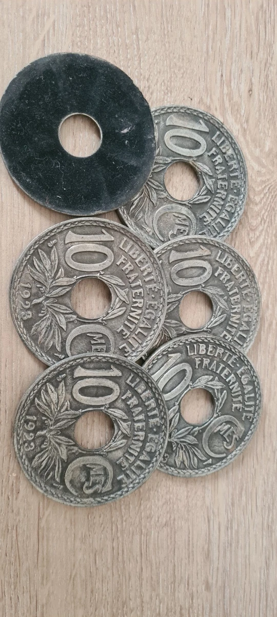 Lot De 6 Dessous De Verre En Aluminium Avec Pièces De 10 Centimes De Francs Gravés (1923)
