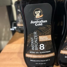 Australian Gold Instant Bronzer SPF 8 8oz. Spray Gel Sunscreen, Exp. 07/2026