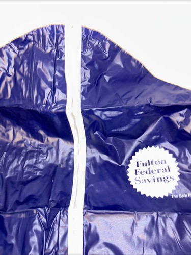 Vintage And Fulton Federal Savings Blue Vinyl Garment Bag 70’s/80’s 37” Long Zip - Picture 3 of 4