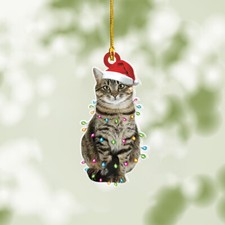 Cat Christmas Tree Ornament, Cat Light Flat Ornament Decor Gift For Cat Lovers