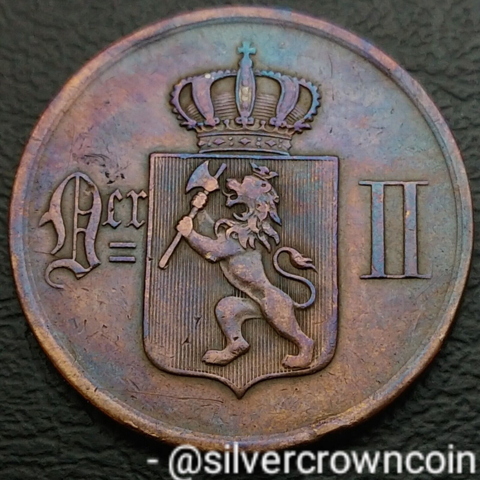 Norway 5 Ore 1899. KM#349. Bronze Five cents coin. Norge. Oscar II. Lion. H