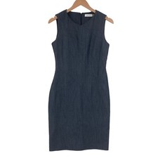 Calvin Klein Sheath Dress Womens Size 4 Blue Denim Sleeveless V Neck Back Zipper