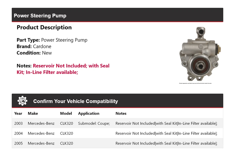 Насос гидроусилителя руля Cardone 2004 для Mercedes-Benz CLK320 2003-2005 годов выпуска - Изображение 2 из 4