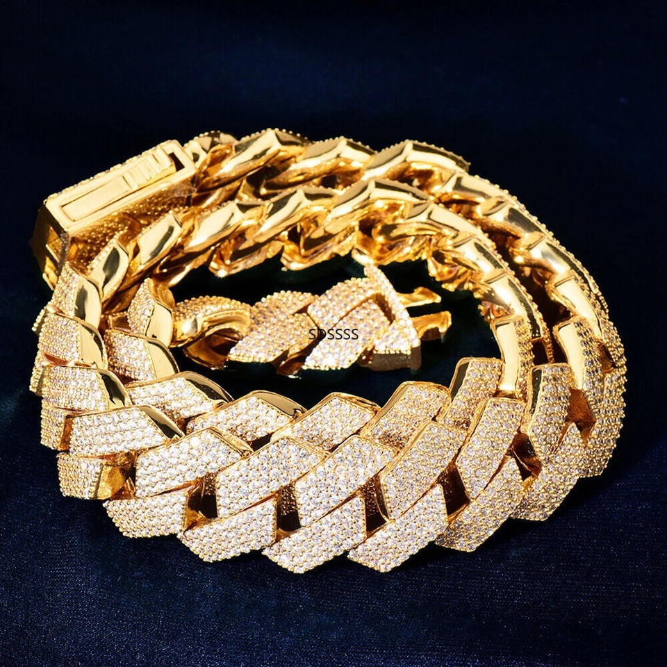 Pulsera Collar Cadena Cubana Miami Joyería Rap 20mm Hip Hop Circonita Cúbica Hombres Foto 3 de 4