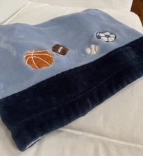 Lambs & Ivy Sports Blue Fleece Plush Baby Boy Baseball Basketball Soccer Blanket