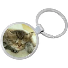 Napping Kitty Cat Keychain - Includes 1.25 Inch Loop for Keys or Backpack
