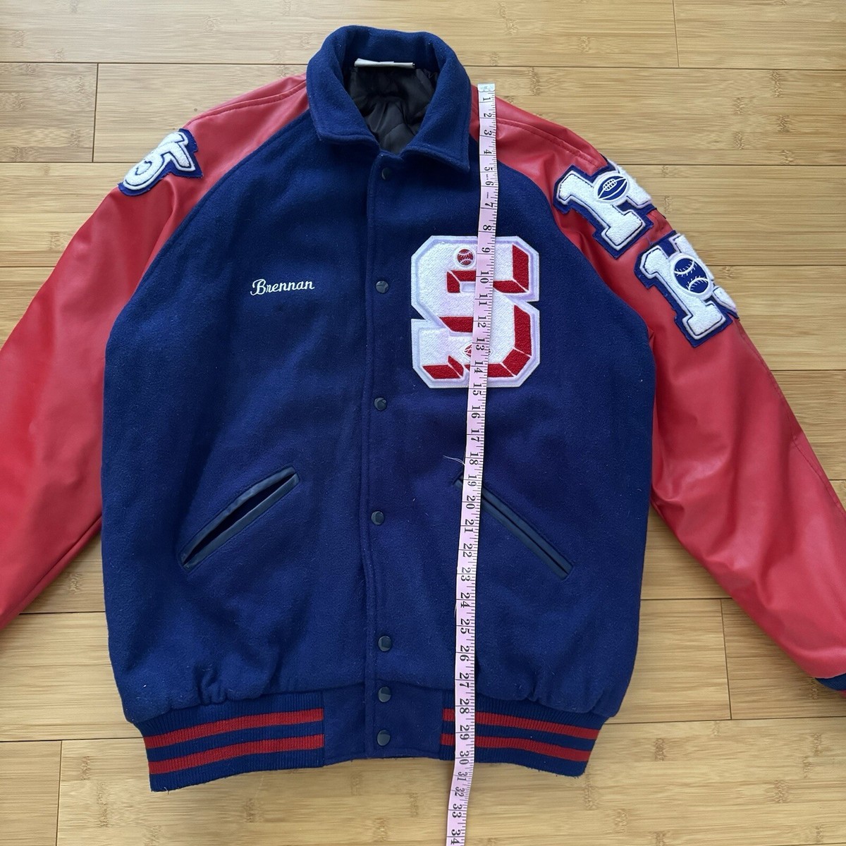 Balfour Letterman Varsity Bomber Jacket Lined Snap Button Navy 