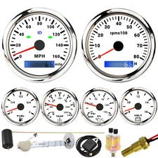 6 Gauge Set 85mm GPS Speedometer 160MPH Tacho&52mm Fuel Oil Press Temp Voltmeter