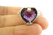 Heart Shaped Amethyst Solitaire 925 Sterling Silver Ring Size 6 7 7.5 9