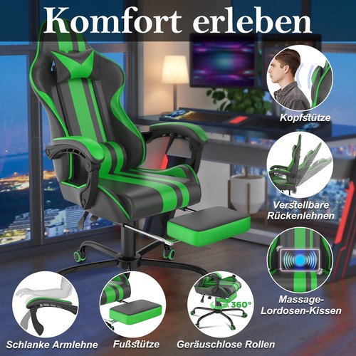 Gaming-Stuhl Bürostuhl mit Rollen Schreibtischstuhl Höhenverstellbar Max 135kg - Bild 4 von 17