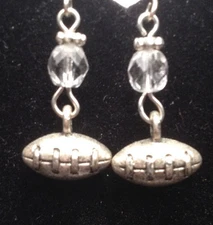 Football Charm with Clear Bead Pewter Earrings from Ann Peden Collection