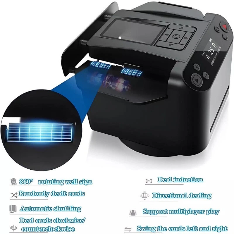 2-in-1 Automatic Card Shuffler & Dealer Machine 360° Rotating 2 Decks Card BLACK - Image 4 of 4