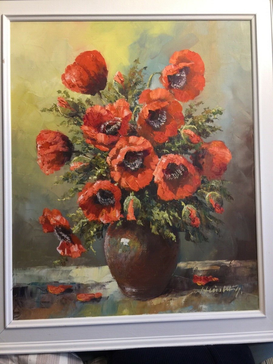 Leinwandbild "Roter Mohn" Im Handmalerei-Stil - Verschiedene Größen & Rahmendicken Wählbar