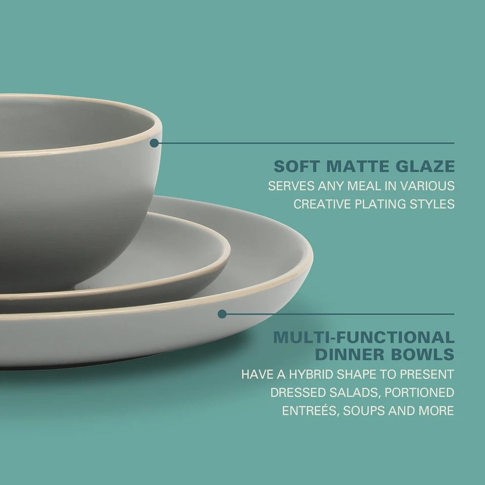 Rockaway 12-Piece Dinnerware Set Service for 4, Grey Matte - - Image 4 of 4