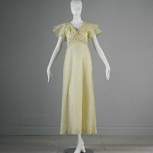 XS Vintage 1970s 70s Maxi Dress Hippie Boho Yellow Prairie Ruffle Summer Casual - Picture 8 of 8