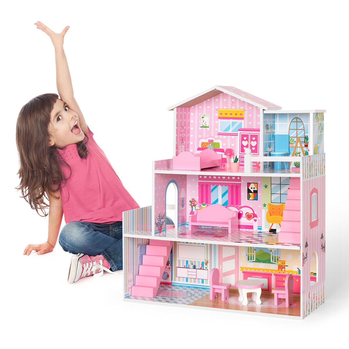 Wooden pretend play doll house