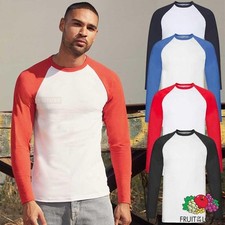 Fruit of the Loom Baseball Tee Top Long Sleeve Cotton T-Shirt Multicolour Sports