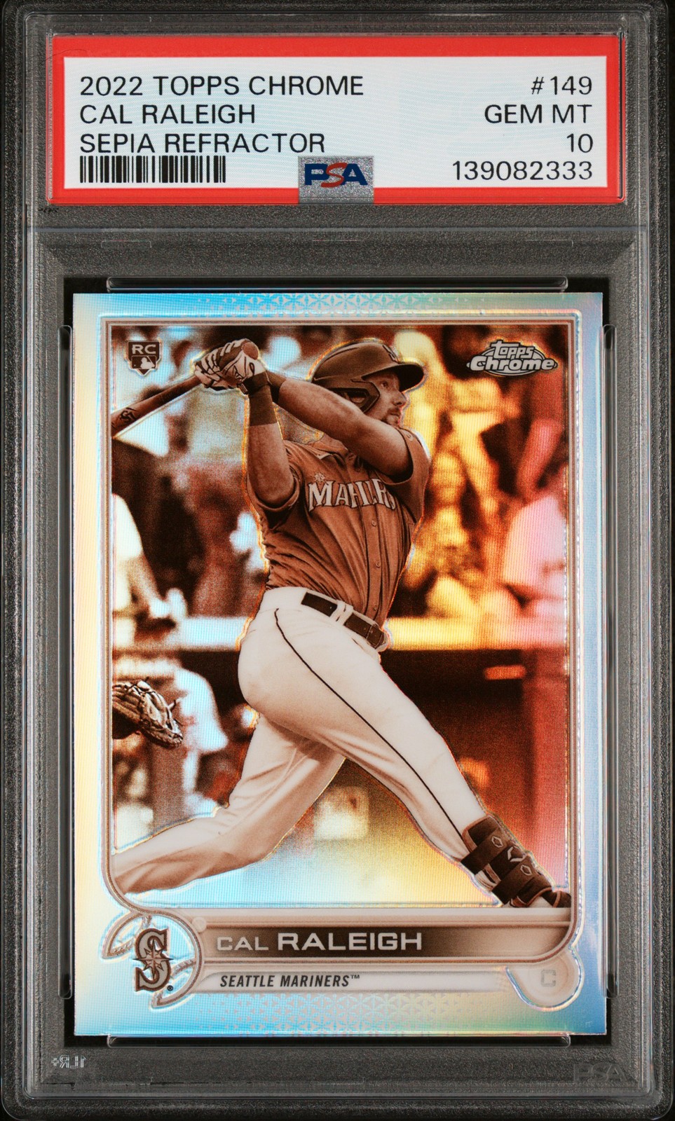 2022 Topps Chrome #149 Cal Raleigh Sepia Refractor PSA 10