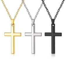 Cross Pendant for Christian Faith Men 2X1 inches, 24 in Chain