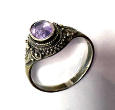 Sterling Silver 925 Amethyst Ring Oval Faceted Size 7 Antique 1970's