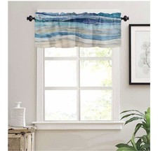 Coastal Beach Valances Navy Blue Abstract Blue Wave 42"x12" 1 Panel
