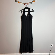 Y2K Xscape black beaded halter formal dress