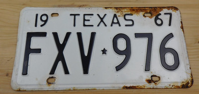Vintage Original 1967 Texas License Plate Tag # FXV-976