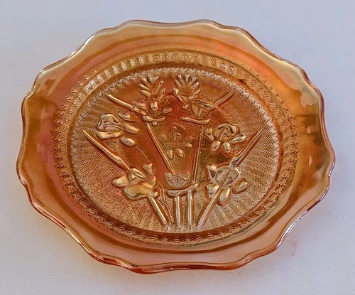 Vintage Jeanette Marigold Carnival Glass Iris & Herringbone Plate  5.5"
