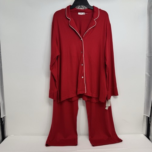 NWT Natori 2 Pc Pajama Set Women's XL Red Long Sleeve Sleepwear Preppy Jersey - Picture 1 of 19