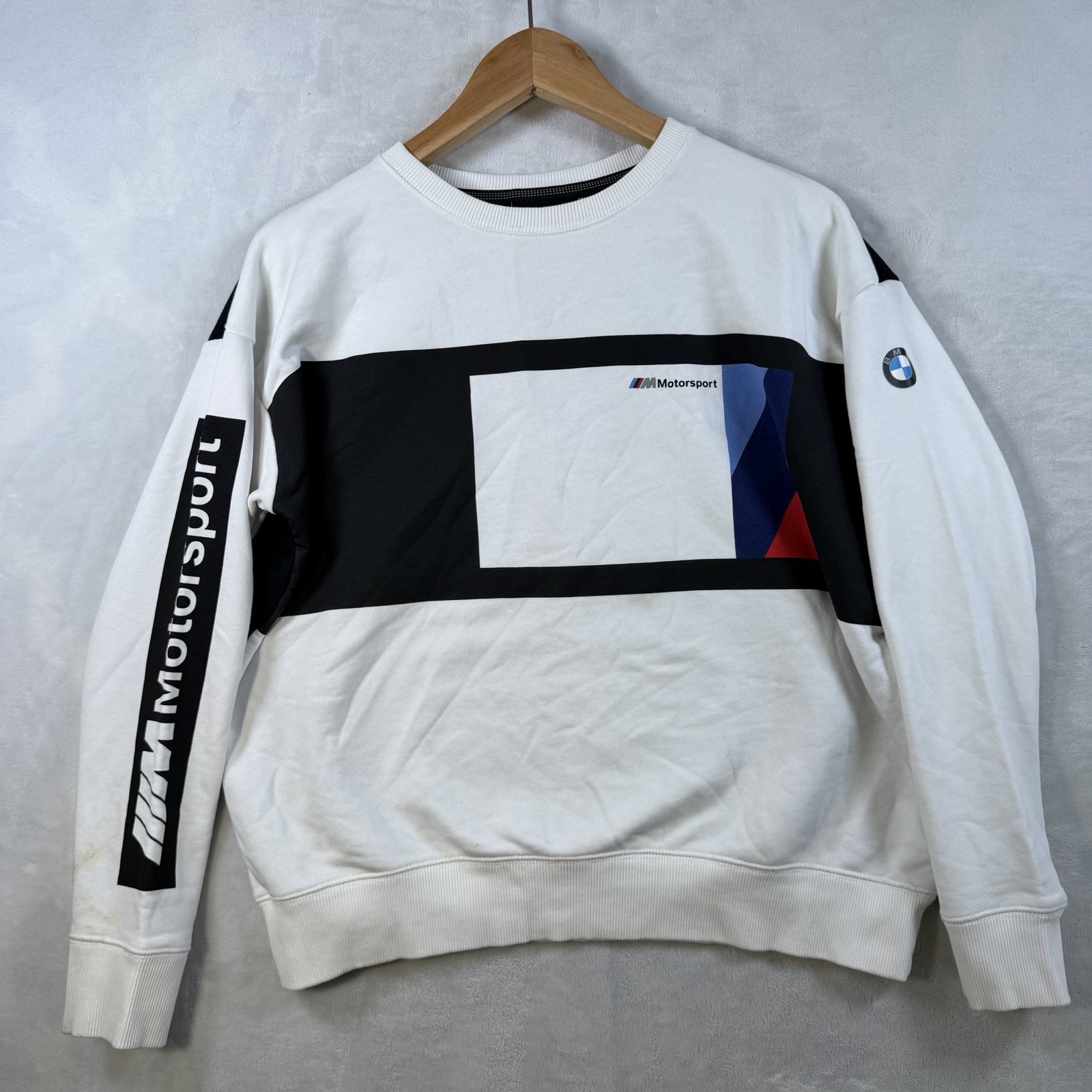 BMW Motorsport Sweatshirt Crewneck Graphic Men's Medium White Logo