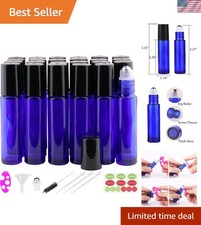 24-Pack 10ml Cobalt Blue Roller Bottles for Essential Oils - Travel-Ready Set